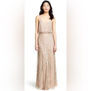 Adrianna Papell Women's Pink Beaded Sleeveless Blouson Gown Dress Size 14 NWT